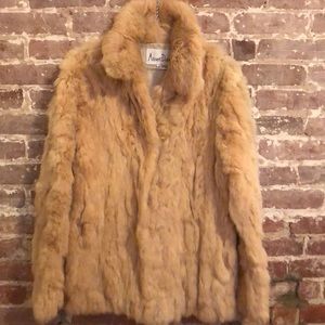 Beige 100% Real Rabbit Fur Coat
